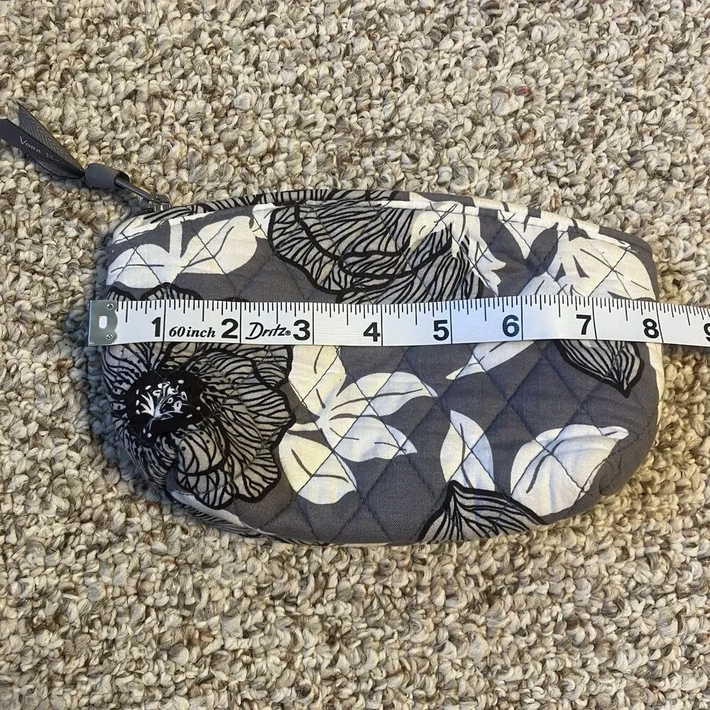 Vera Bradley Moon Shadow Cosmetic Bag Travel Gray White Quilted Zip Plastic Line